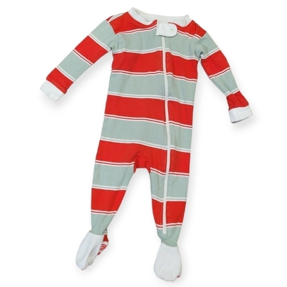 Burts Bees Baby Stripped Holiday Christmas Footed Pajamas Size 3-6 Months - Picture 1 of 5
